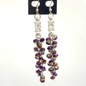 Purple AB Faceted Beads Long Shoulder DusterPierced  Earrings